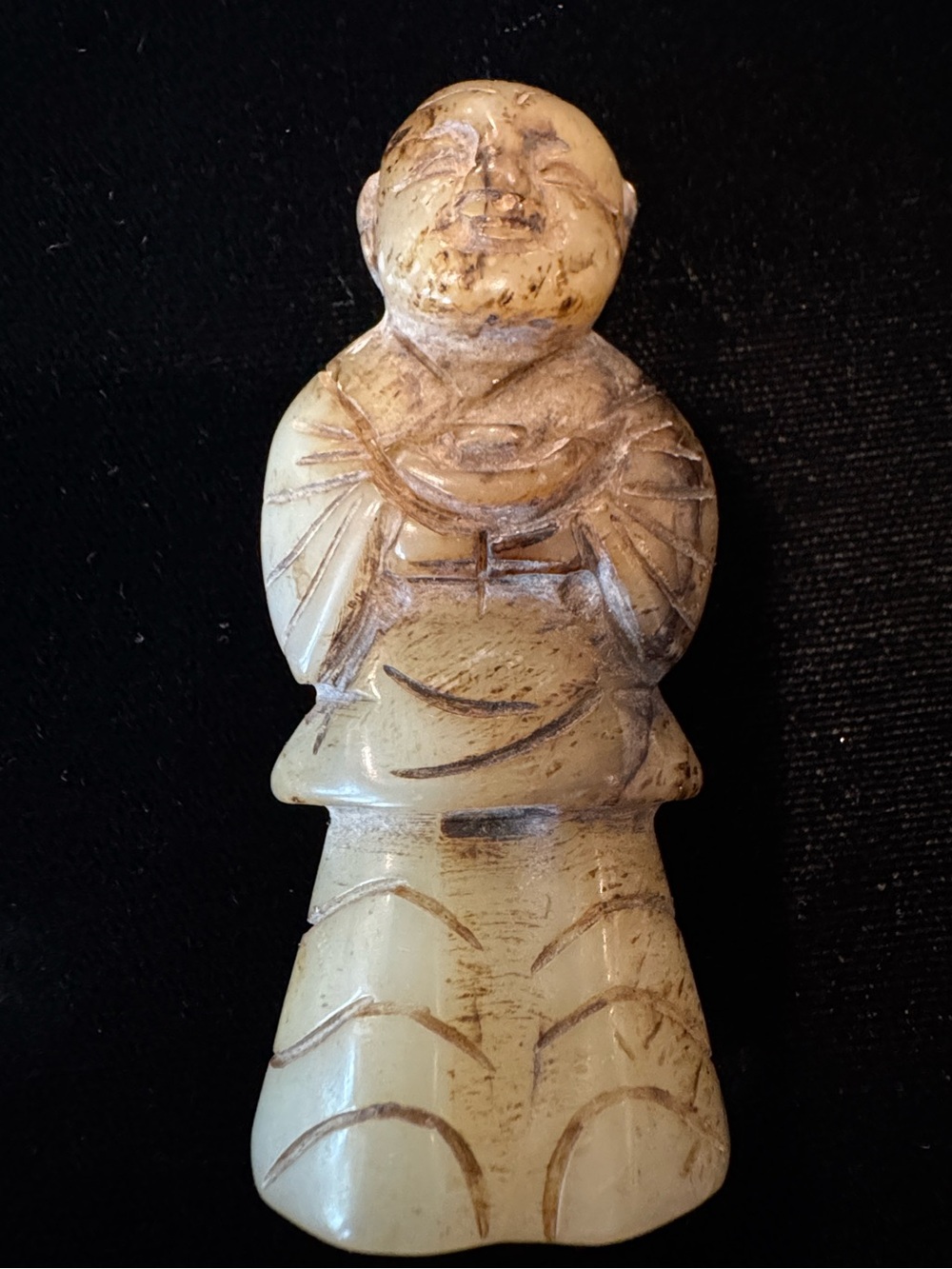 Vintage Hand-Carved Stone Asian Figurine-Buddha/Immortal/Monk Decorative Toggle